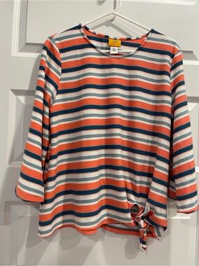 Ruby Rd. Coral, Navy & White Striped Knit Top